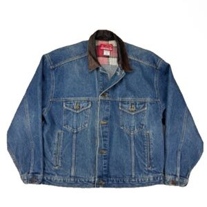 VTG 90s Marlboro Country Store Denim Trucker Jacket Mens XL Leather Collar USA